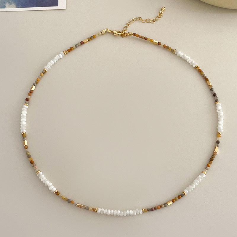 Minimalist Vintage Mother-of-Pearl & Natural Stone Beaded Necklace