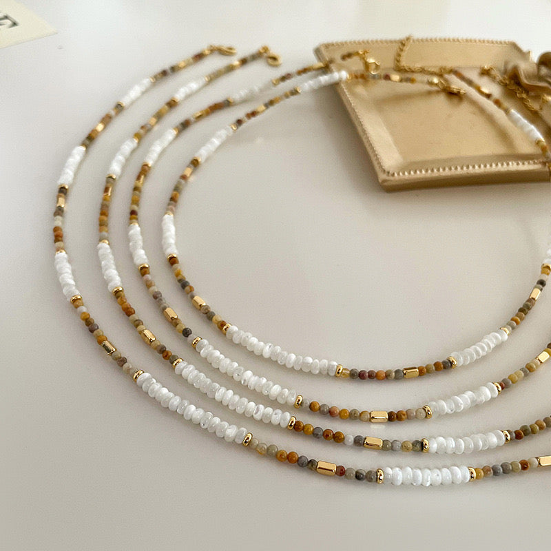 Minimalist Vintage Mother-of-Pearl & Natural Stone Beaded Necklace