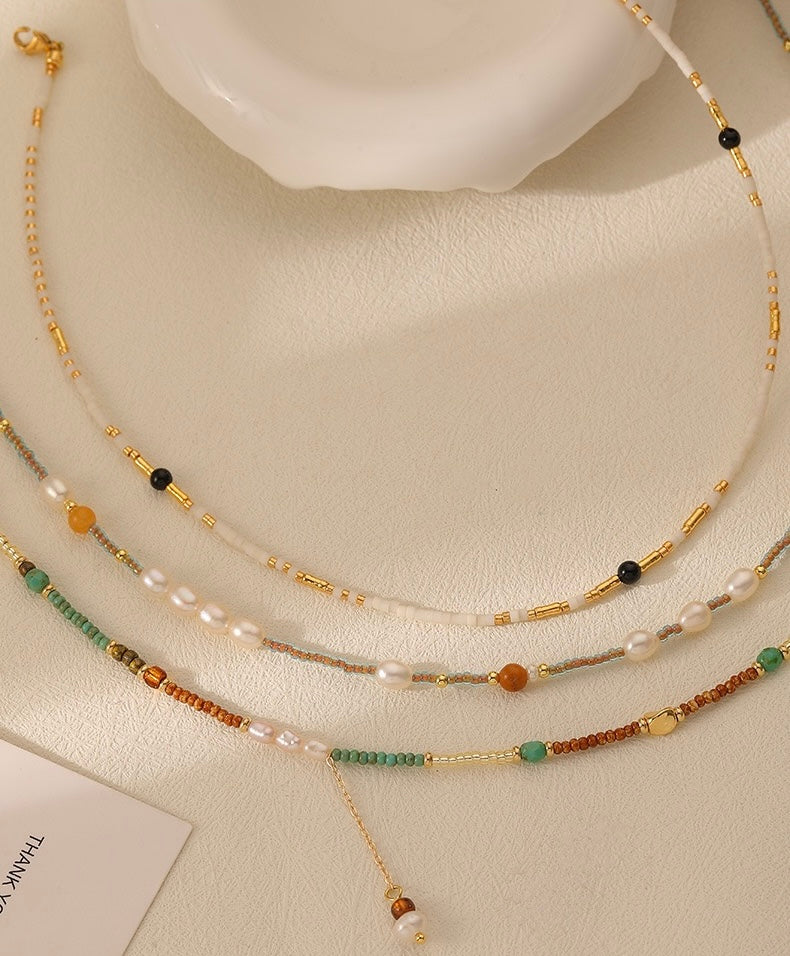Trendy Beaded Necklace with Pearl – Colorful and Versatile Design