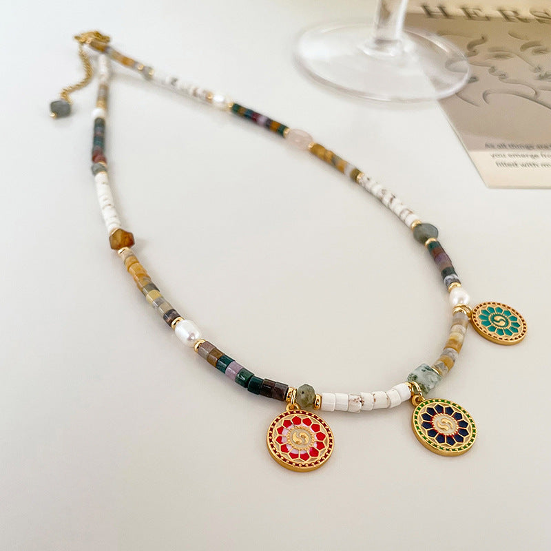 【Reincarnation】 Modern Chinese Gemstone & Pearl Beaded Necklace – Elegant Vintage Design