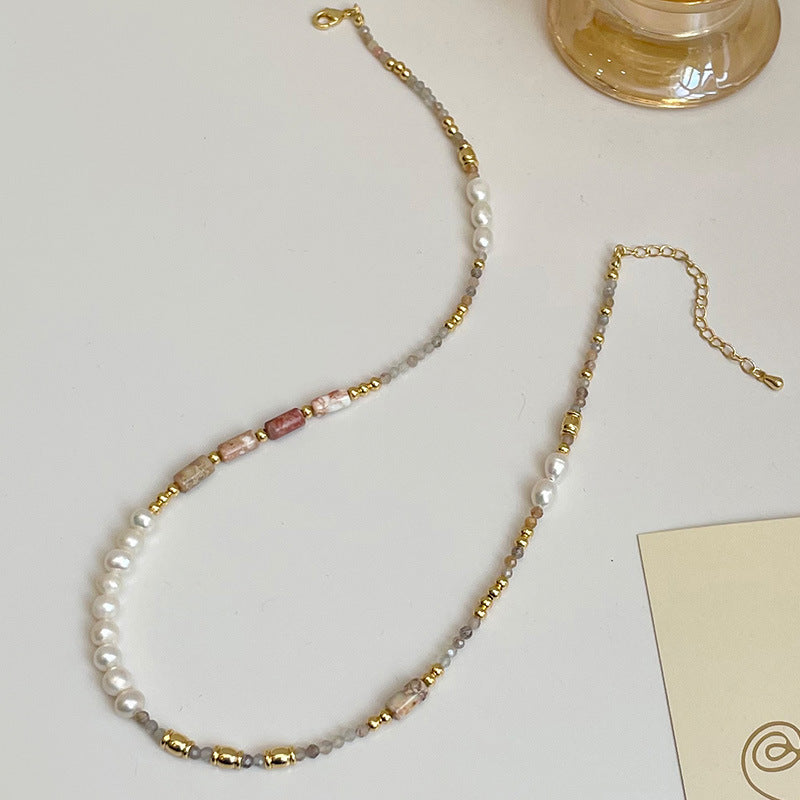French Vacation Pearl & Stone Necklace – Elegant and Versatile