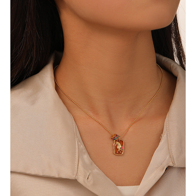 French Dual-Sided Enamel Floral Necklace
