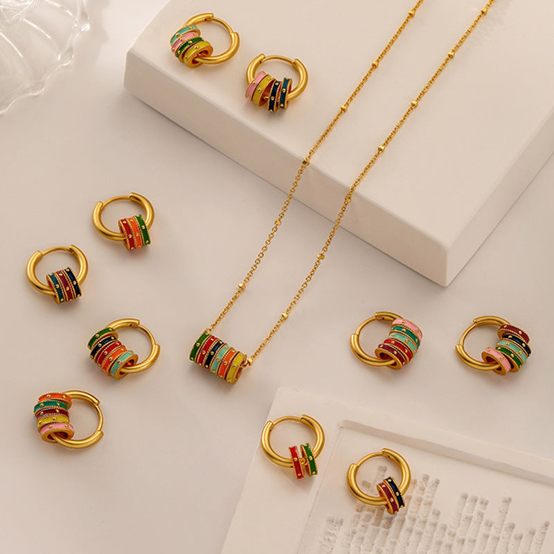 Vintage Matte Enamel Hoop Earrings & Necklace – Elegant and Chic Design