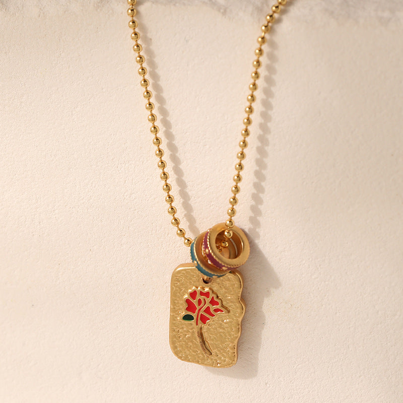 French Dual-Sided Enamel Floral Necklace