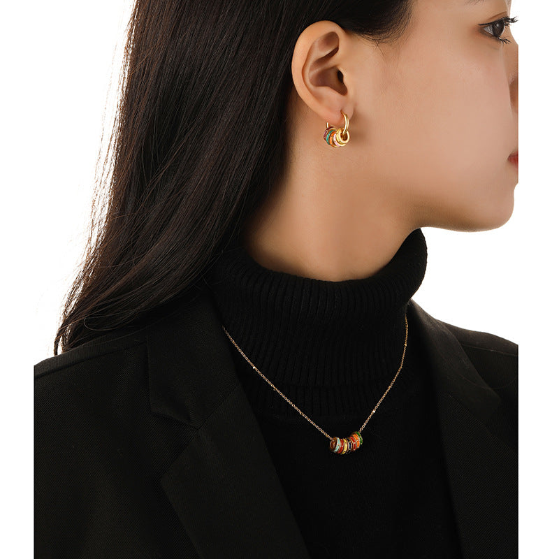 Vintage Matte Enamel Hoop Earrings & Necklace – Elegant and Chic Design