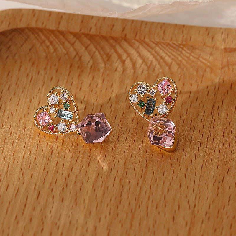 Vintage Heart Zircon Earrings with 925 Silver Post – Trendy and Elegant Design