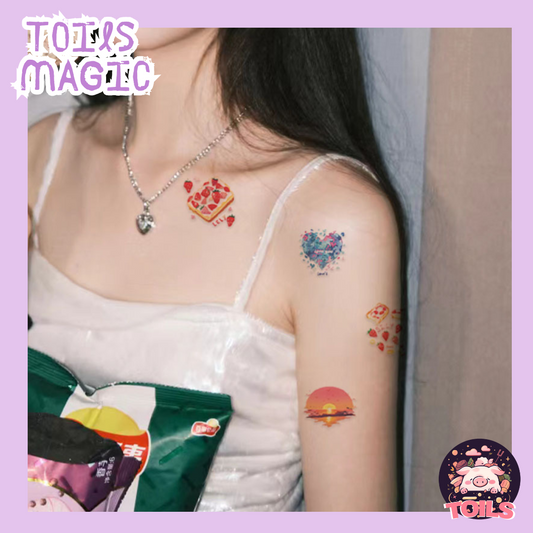 TOILS MAGIC Collection - Splash of Fun with Whimsical Tattoo Stickers 🍰🍓🌈🛸