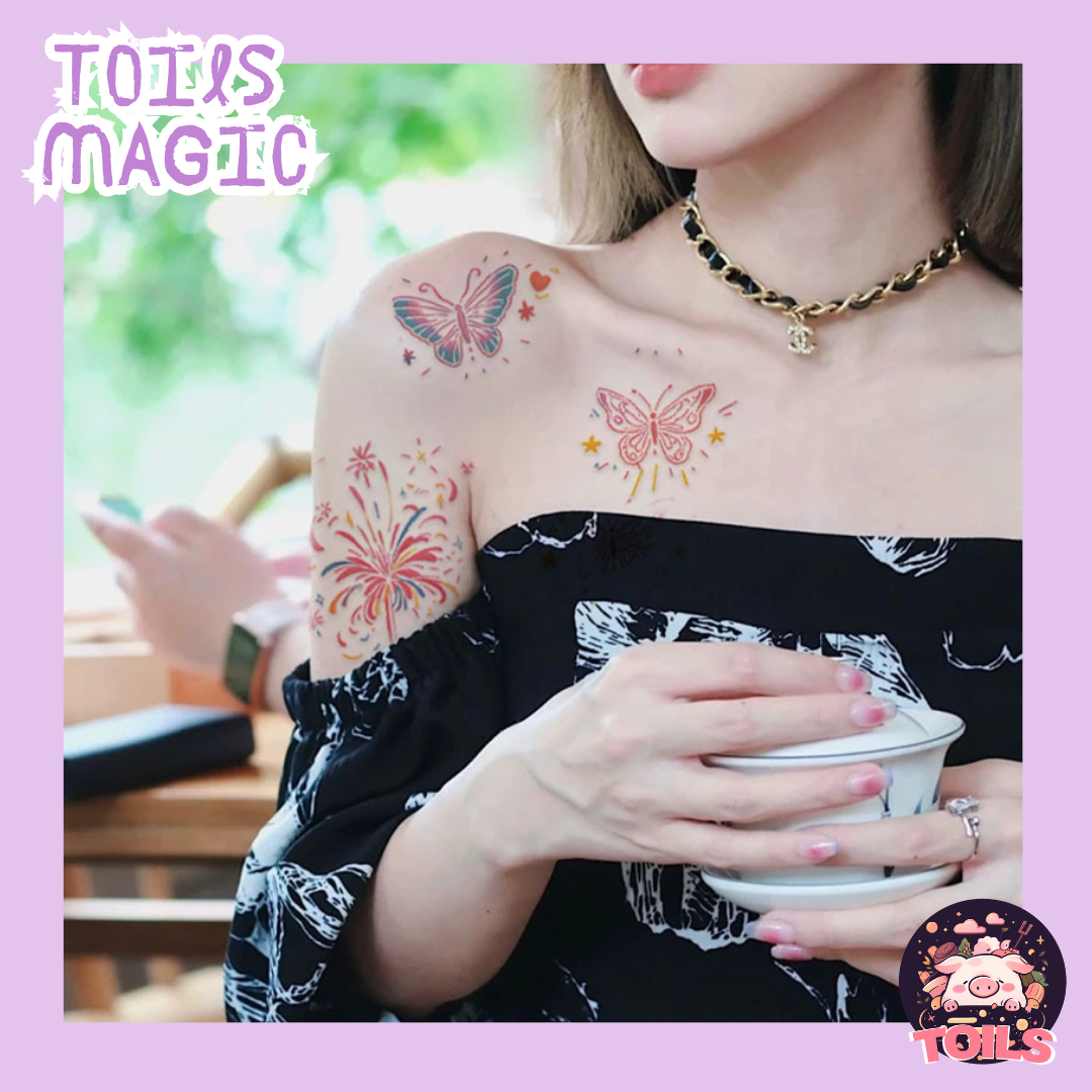 TOILS MAGIC Collection -Splash of Fun with Whimsical Tattoo Stickers  🍰🍓🌈🛸