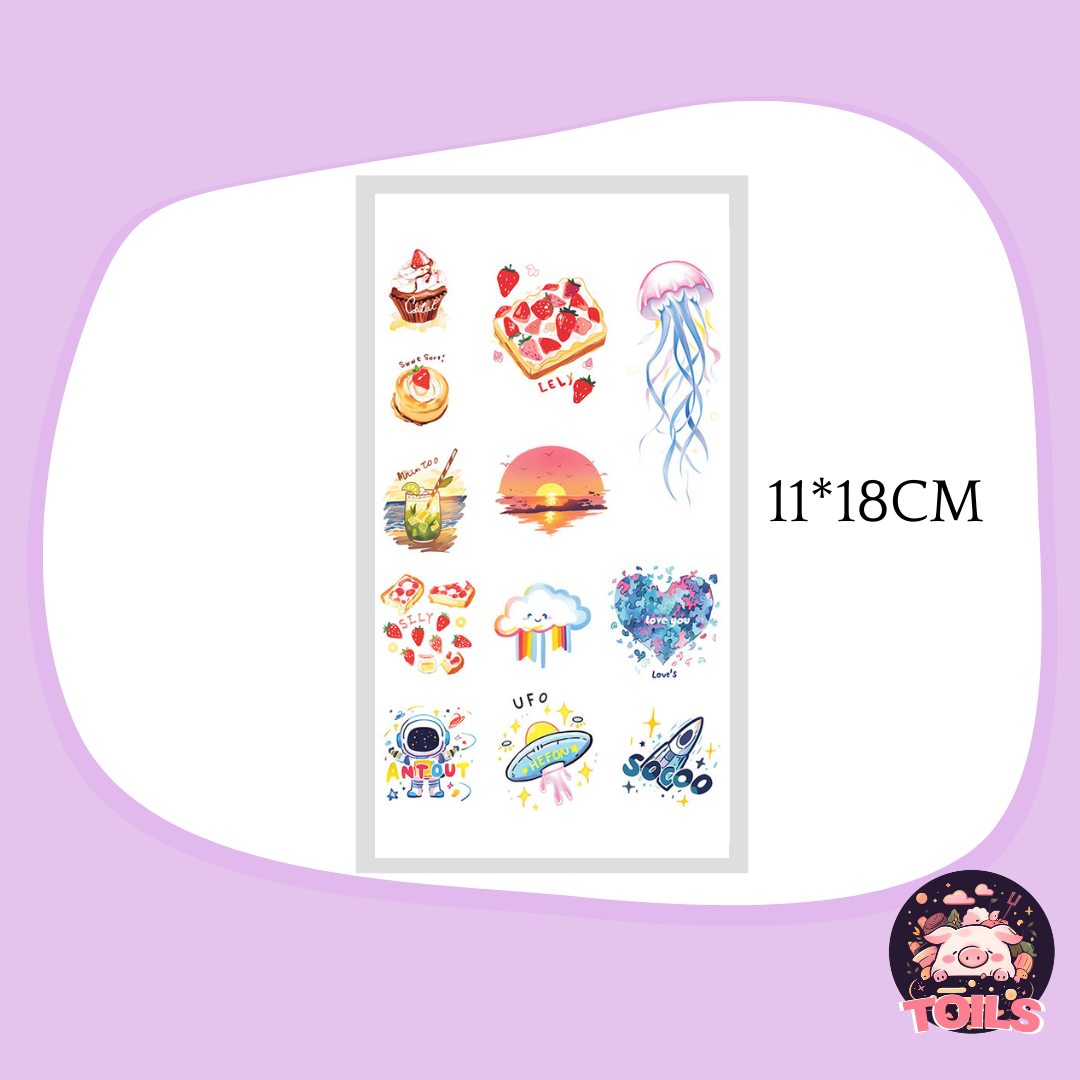 TOILS MAGIC Collection - Splash of Fun with Whimsical Tattoo Stickers 🍰🍓🌈🛸